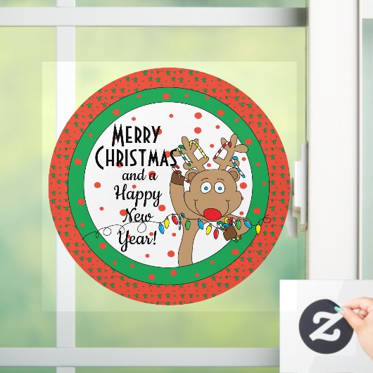 Merry-kerstrenrendiertje zegt ronde-window-koeling raamsticker (Huis)