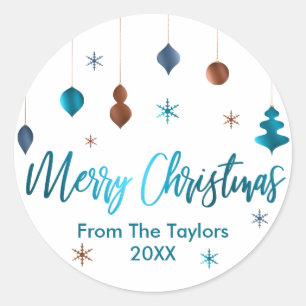 Merry Kerstrero Blauwgroen Copper Navy Decor Ronde Sticker
