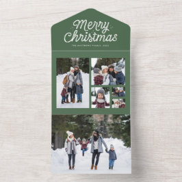 Merry kerstretro groene fotocollage vakantie all in one uitnodiging