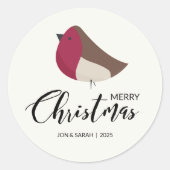 Merry KerstRobin Ronde Sticker (Voorkant)