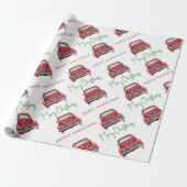 Merry-kerstrode auto-patroonscript cadeaupapier (Uitgerold)