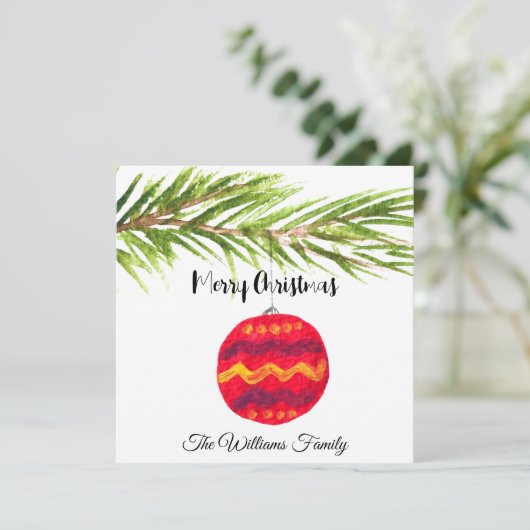 Merry Kerstrode Bauble Xmas  Retro Kaart (Staand voorkant)