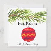 Merry Kerstrode Bauble Xmas  Retro Kaart (Voorkant)