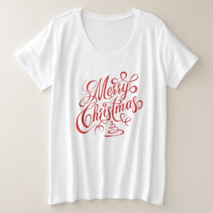 Merry Kerstrode Fancy cursieve Typografie Grote Maat T-shirt