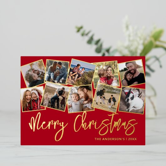 Merry Kerstrode foto Collage Folie Feestdagenkaart (Staand Voorkant)