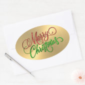 Merry kerstrode gouden bruine blik ovale sticker (Envelop)