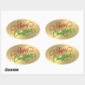 Merry kerstrode gouden bruine blik ovale sticker (Vel)