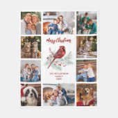 Merry Kerstrode kardinale familie Foto collage Fleece Deken (Voorkant)