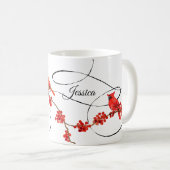 Merry Kerstrode kardinals Monogrammed Holiday Koffiemok (Voorkant rechts)