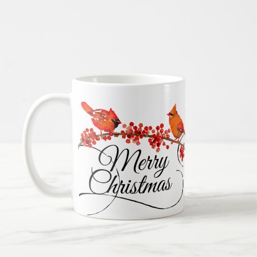 Merry Kerstrode kardinals Monogrammed Holiday Koffiemok (Links)