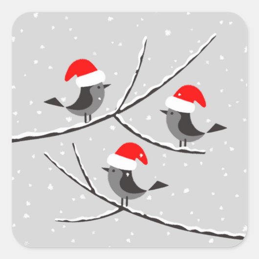 Merry Kerstrode kerstkerstkerststaartje vogels Vierkante Sticker (Voorkant)
