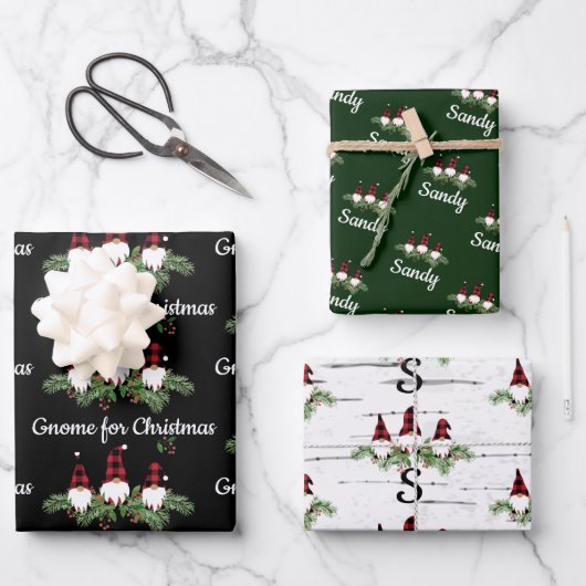 Merry kerstrode Pet Buffalo Pset Gnomen Inpakpapier Vel (Voorkant)