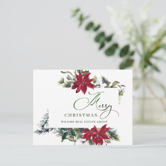 Merry Kerstrode Poinsettia Corporate Greeting Briefkaart (Staand voorkant)