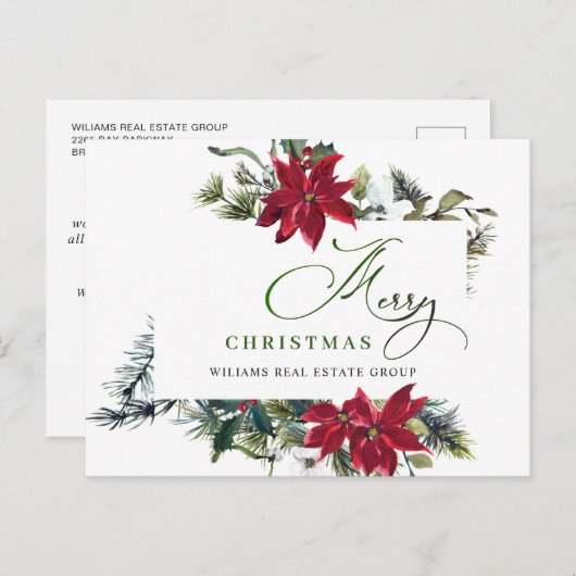Merry Kerstrode Poinsettia Corporate Greeting Briefkaart (Voorkant / Achterkant)