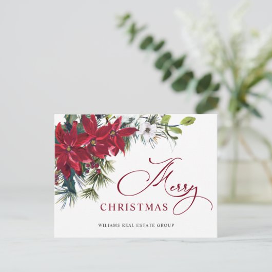 Merry Kerstrode Poinsettia Corporate Greeting Briefkaart (Staand voorkant)