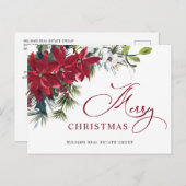 Merry Kerstrode Poinsettia Corporate Greeting Briefkaart (Voorkant / Achterkant)