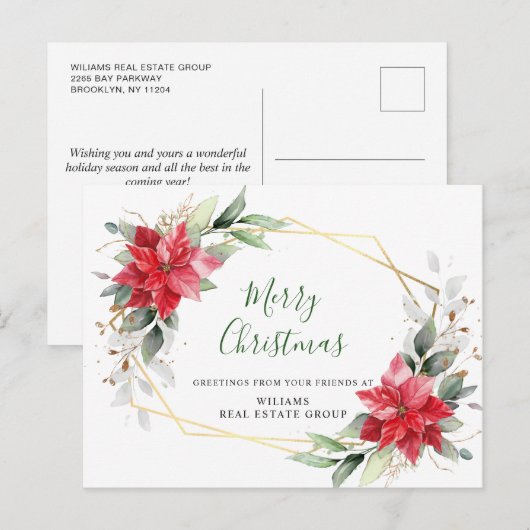 Merry Kerstrode Poinsettia Corporate Greeting Briefkaart (Voorkant / Achterkant)