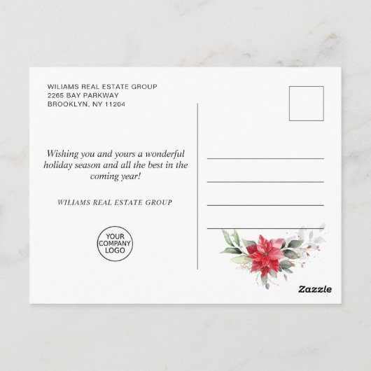Merry Kerstrode Poinsettia Corporate Greeting Briefkaart (Achterkant)