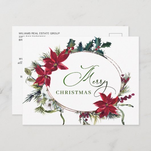 Merry Kerstrode Poinsettia Corporate Greeting Briefkaart (Voorkant / Achterkant)