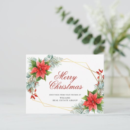 Merry Kerstrode Poinsettia Corporate Greeting Briefkaart (Staand voorkant)