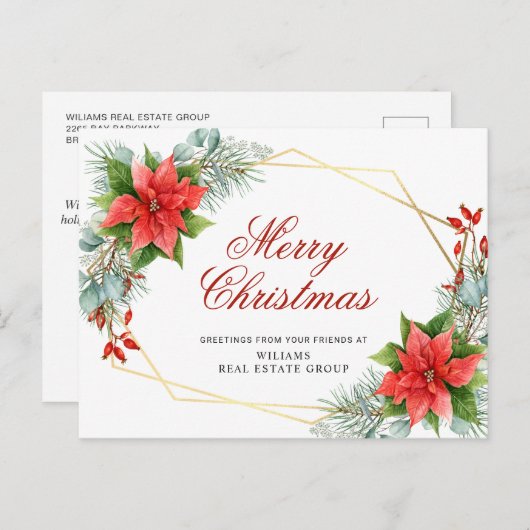 Merry Kerstrode Poinsettia Corporate Greeting Briefkaart (Voorkant / Achterkant)