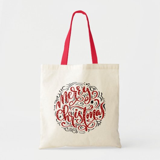 Merry Kerstrode Typografie Circle Lijst Tote Bag (Voorkant)