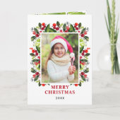Merry kerstrode Waterverf Greenery Foto Feestdagen Kaart (Voorkant)