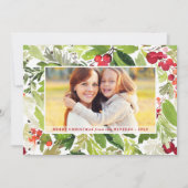 Merry kerstrode Waterverf Greenery Foto Feestdagenkaart (Voorkant)