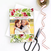 Merry kerstrode Waterverf Greenery Foto Feestdagenkaart
