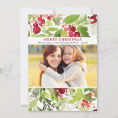 Merry kerstrode Waterverf Greenery Foto Feestdagenkaart (Voorkant)