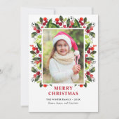 Merry kerstrode Waterverf Greenery Foto Feestdagenkaart (Voorkant)