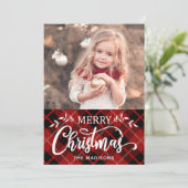 Merry Kerstroe zwarte pinktfotokaart Feestdagenkaart (Staand voorkant)
