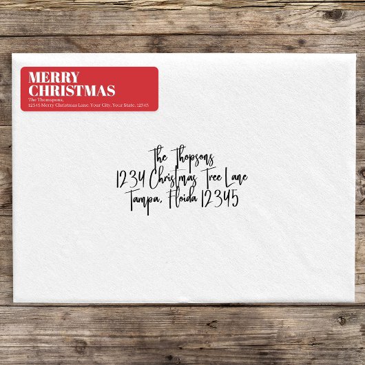 Merry Kerstroet en Wit Adres van de Terugkeer Etiket