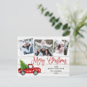 Merry kerstrood Boerderij Truck 3 Foto Briefkaart (Staand voorkant)