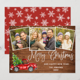 Merry kerstrood Boerderij Truck 3 Foto Feestdagenkaart