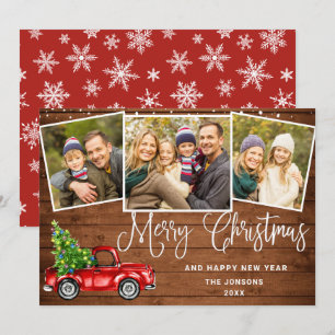 Merry kerstrood Boerderij Truck 3 Foto Feestdagenkaart
