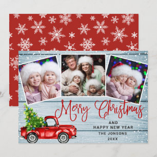 Merry kerstrood Boerderij Truck 3 Foto Feestdagenkaart