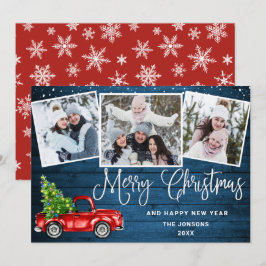 Merry kerstrood Boerderij Truck 3 Foto Feestdagenkaart