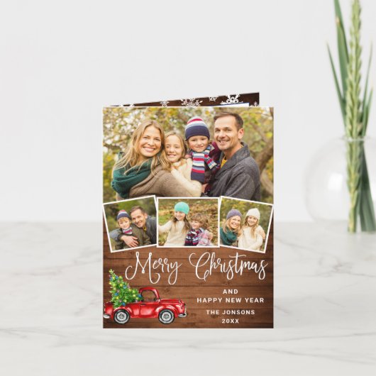 Merry kerstrood Boerderij Truck 4 Foto Feestdagen Kaart (Voorkant)