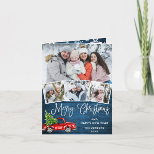Merry kerstrood Boerderij Truck 4 Foto Feestdagen Kaart