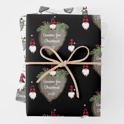 Merry Kerstrood Pet Buffalo Pset Gnomen Wrap Inpakpapier Vel (In situ)