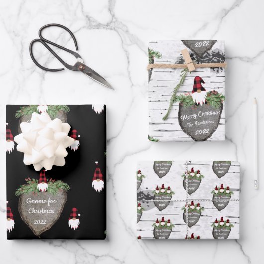 Merry Kerstrood Pet Buffalo Pset Gnomen Wrap Inpakpapier Vel (Voorkant)