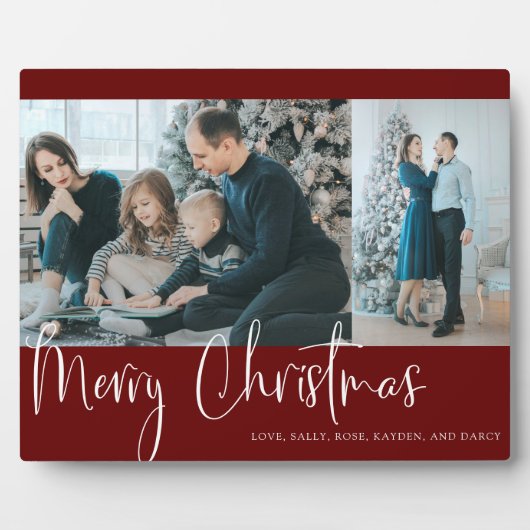 Merry Kerstrood Script 2 Foto Collage Holiday Fotoplaat (Voorkant)