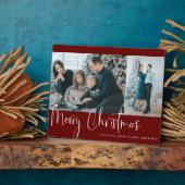 Merry Kerstrood Script 2 Foto Collage Holiday Fotoplaat (Zijkant)