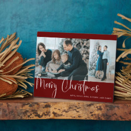 Merry Kerstrood Script 2 Foto Collage Holiday Fotoplaat
