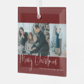 Merry Kerstrood Script 2 Foto Collage Holiday Glas Ornament (Voorkant links)