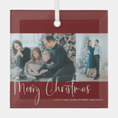 Merry Kerstrood Script 2 Foto Collage Holiday Glas Ornament (Voorkant)