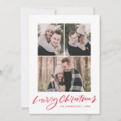 Merry Kerstrood Script 3 Foto Collage Feestdagenkaart (Voorkant)