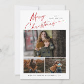Merry Kerstrood Script 3 Foto Collage Feestdagenkaart (Voorkant)