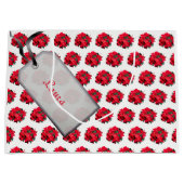 Merry-kerstrood/wit Poinsettia-ontwerp Large Cadeautasje (Voorkant)